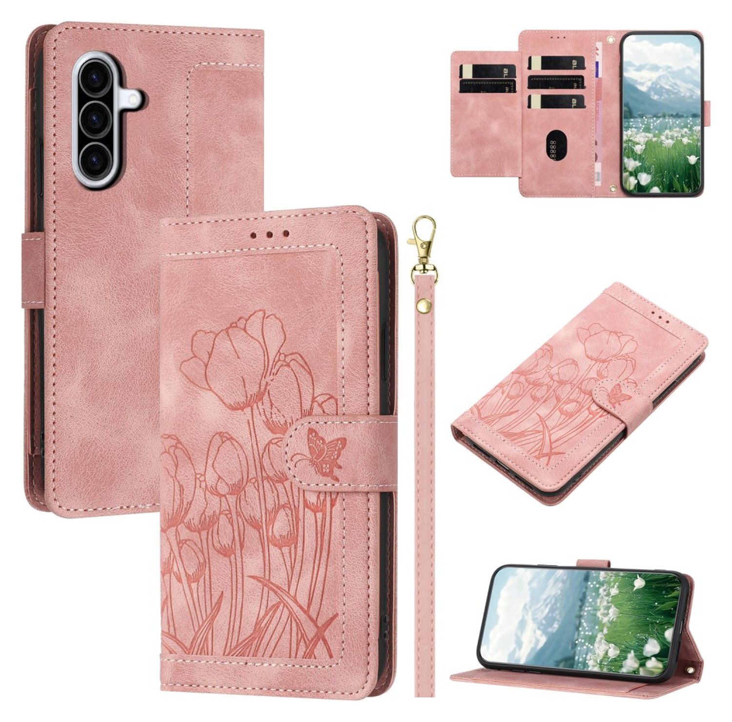 Samsung Galaxy A36 Hoesje Tulpen Book Case met Pasjeshouder Roze afbeelding 11