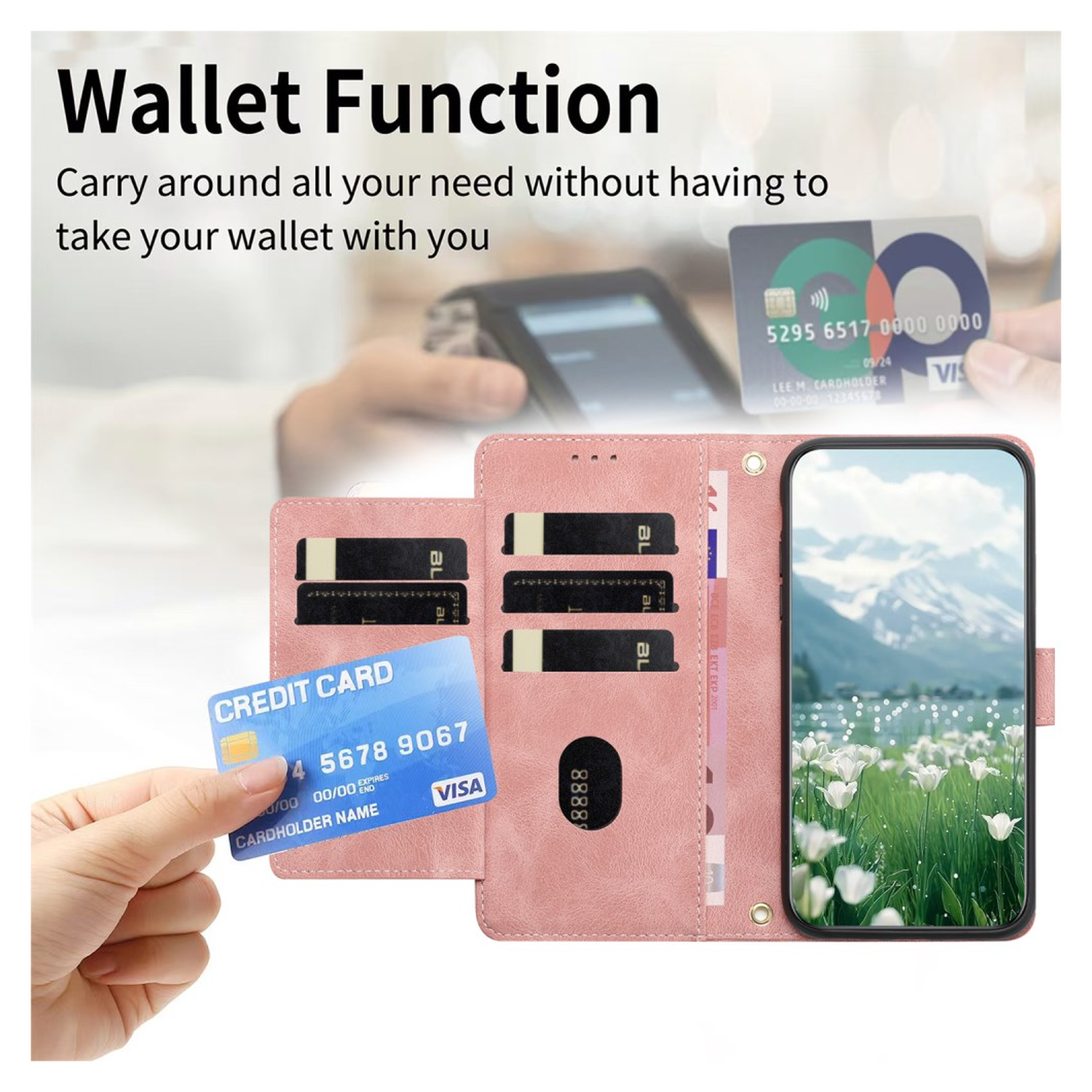 Samsung Galaxy A36 Hoesje Tulpen Book Case met Pasjeshouder Roze afbeelding 3
