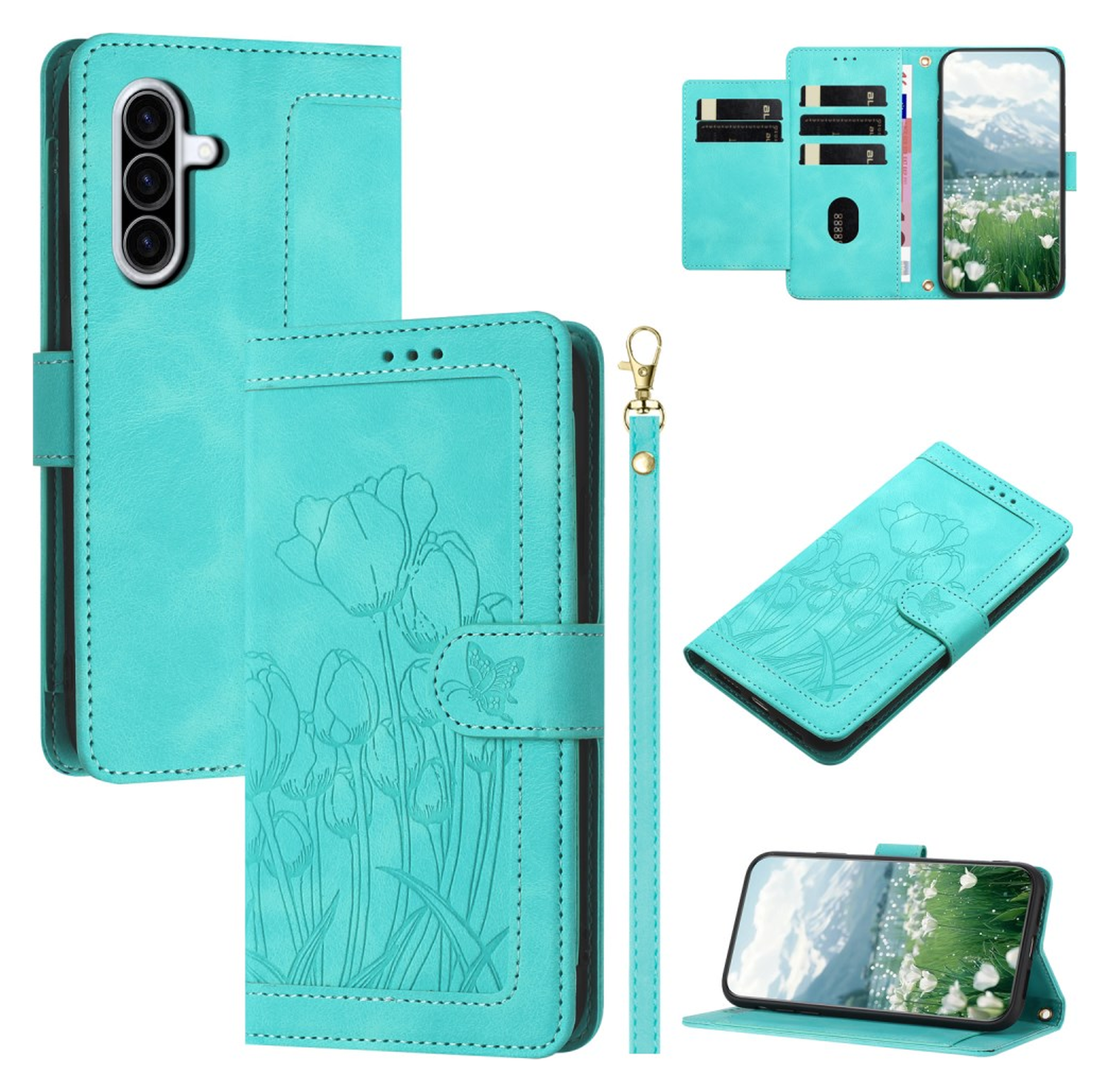 Samsung Galaxy A36 Hoesje Tulpen Book Case met Pasjeshouder Groen afbeelding 11
