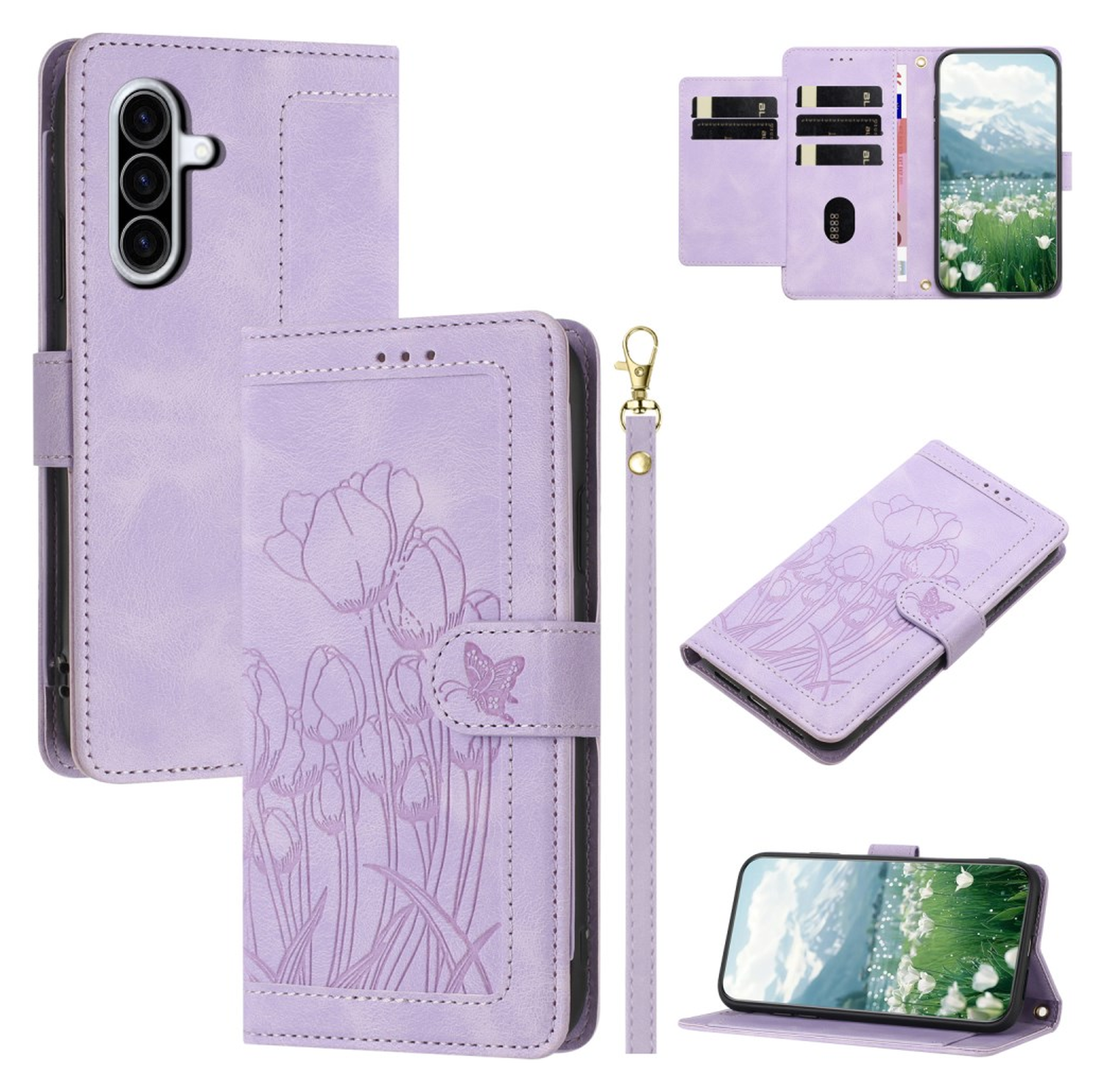 Samsung Galaxy A36 Hoesje Tulpen Book Case met Pasjeshouder Paars afbeelding 12