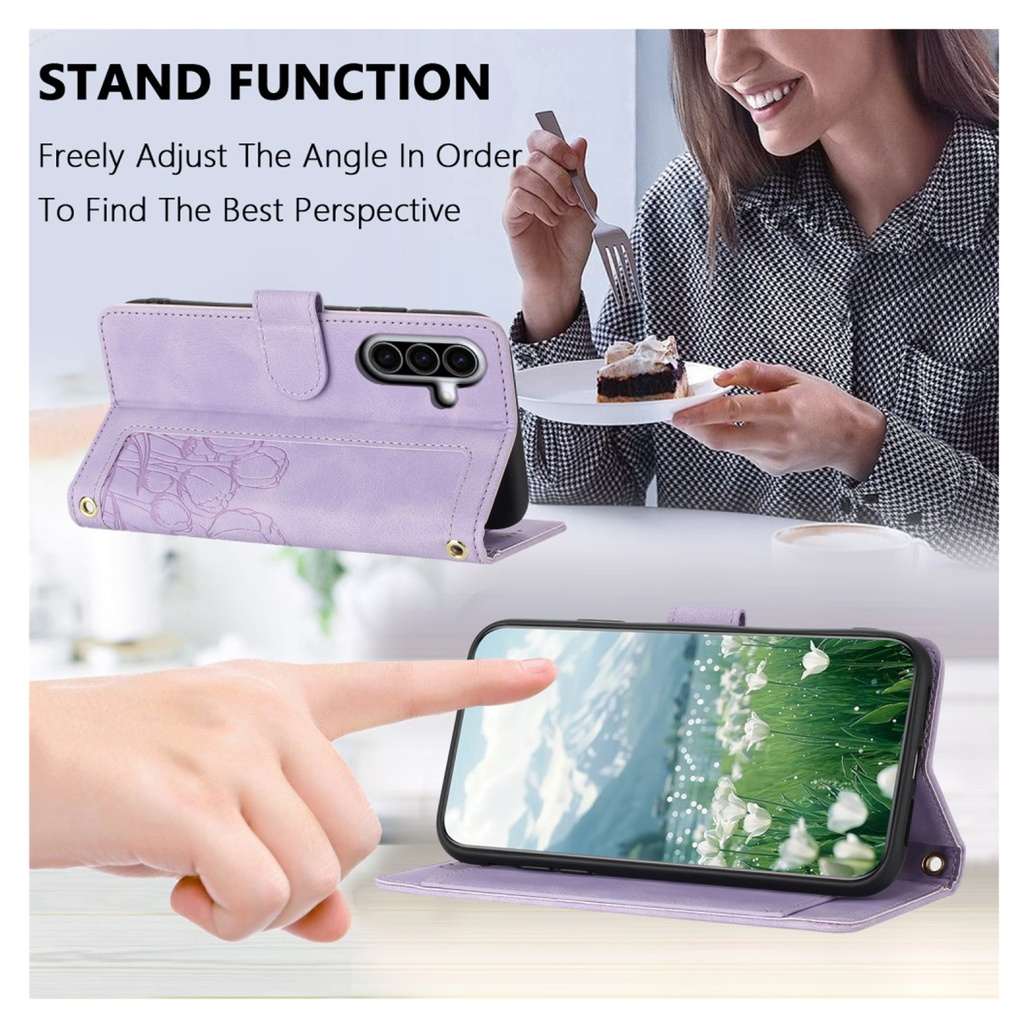 Samsung Galaxy A36 Hoesje Tulpen Book Case met Pasjeshouder Paars afbeelding 5
