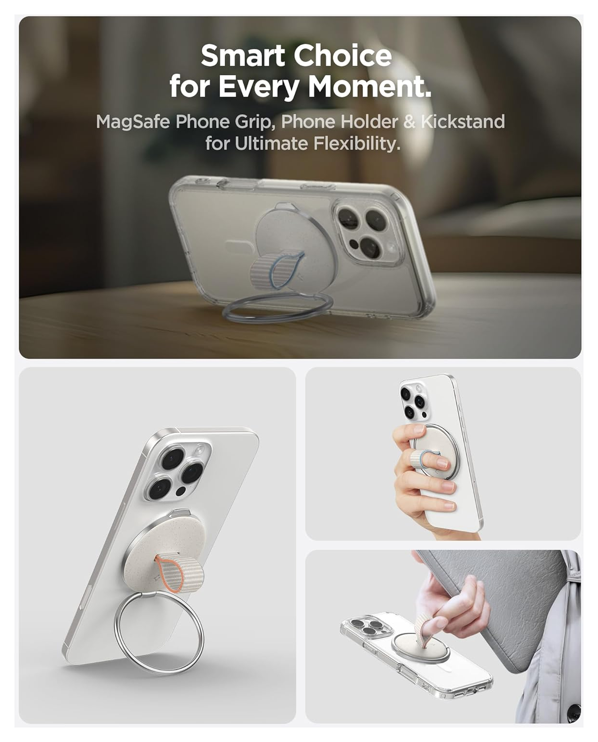 Spigen Ring Holder Universele MagSafe Ring Houder / Vinger Houder Beige afbeelding 6