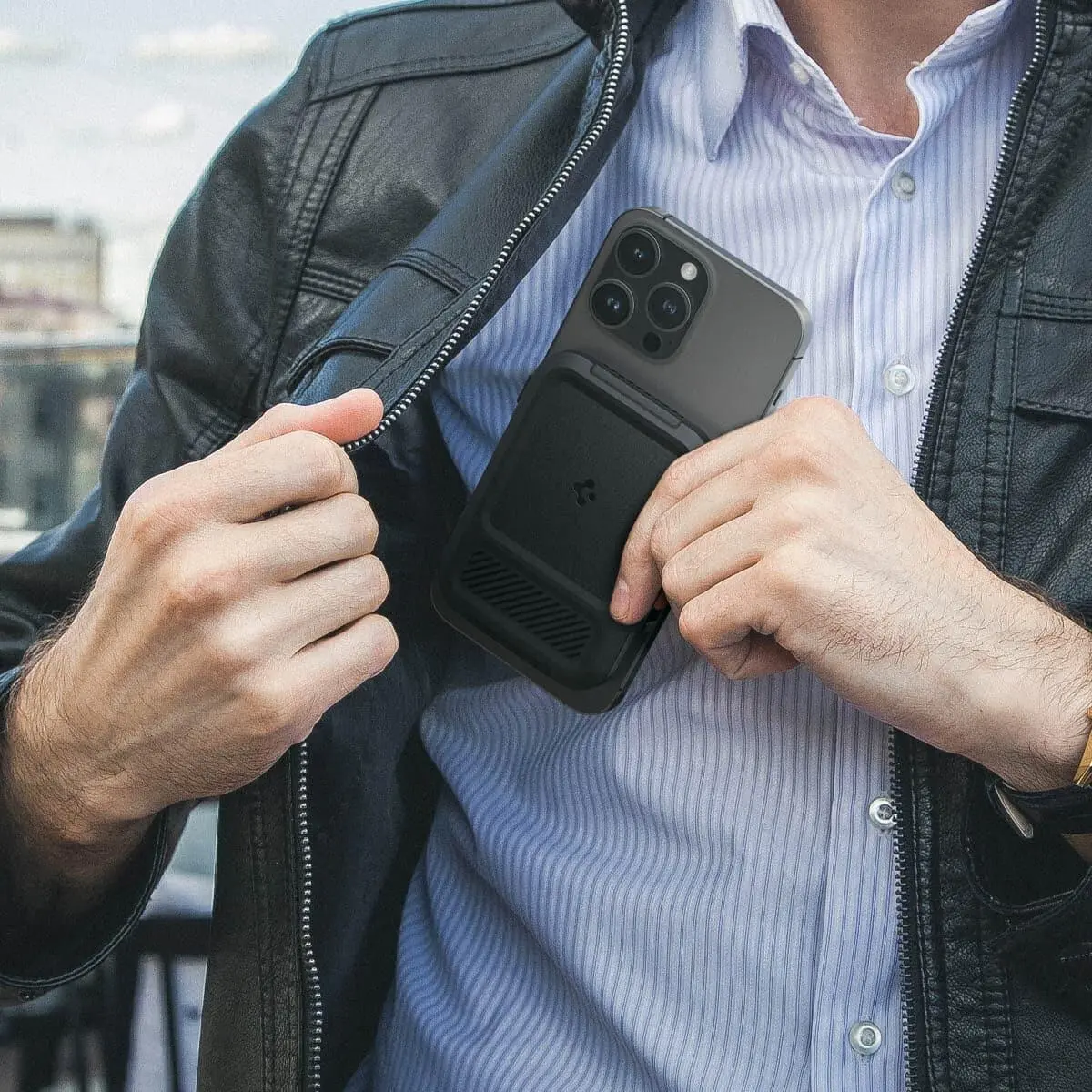 Spigen Lock Fit MagFit MagSafe Portemonee en Kaarthouder voor Pasjes Zwart afbeelding 9