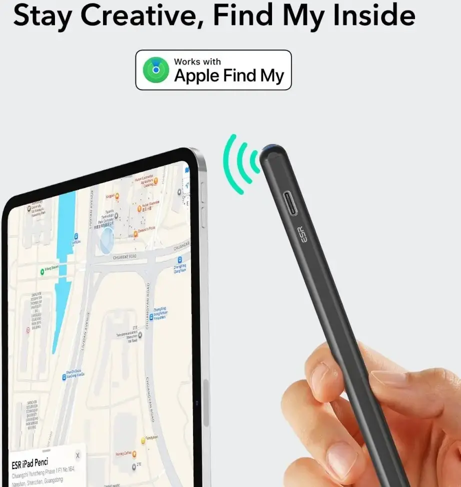 ESR Geo Universele Actieve Stylus Pen met Apple Find My Zwart afbeelding 2