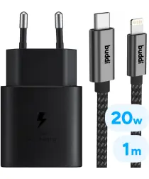 Originele Samsung Power Adapter met 20W Buddi Flex Lightning Kabel 1M Zwart afbeelding