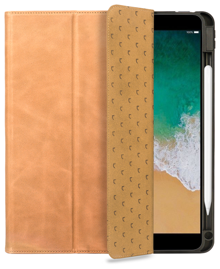 Rosso Elite iPad 10.2 / Pro 10.5 Hoes 2-in-1 Echt Leer Book Case Lichtbruin afbeelding 1