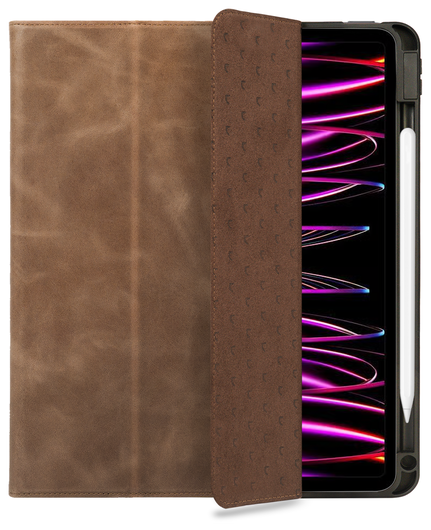 Rosso Elite iPad Pro 12.9 Hoes 2-in-1 Echt Leer Book Case Bruin afbeelding 1