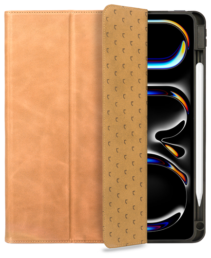 Rosso Elite iPad Pro 12.9 Hoes 2-in-1 Echt Leer Book Case Lichtbruin afbeelding 1