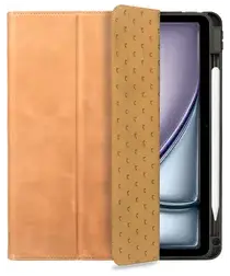 Rosso Elite iPad Air 13 (24/25) Hoes 2-in-1 Echt Leer Book Case Lichtbruin afbeelding