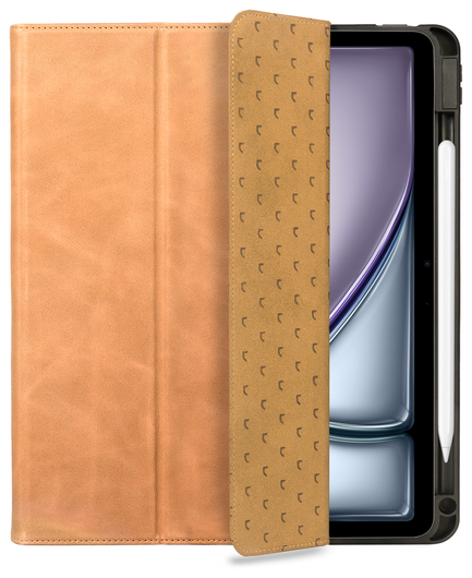Rosso Elite iPad Air 13 (24/25) Hoes 2-in-1 Echt Leer Book Case Lichtbruin afbeelding 1