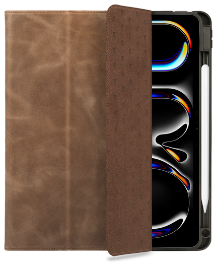 Rosso Elite iPad Pro 13 (2024) Hoes 2-in-1 Echt Leer Book Case Bruin afbeelding 1