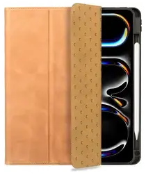 Rosso Elite iPad Pro 13 (2024) Hoes 2-in-1 Echt Leer Book Case Lichtbruin afbeelding