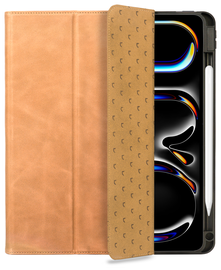 Rosso Elite iPad Pro 13 (2024) Hoes 2-in-1 Echt Leer Book Case Lichtbruin afbeelding