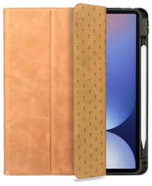Rosso Elite Samsung Tab S10+/S9+/S9 FE+ Hoes 2-in-1 Echt Leer Lichtbruin afbeelding