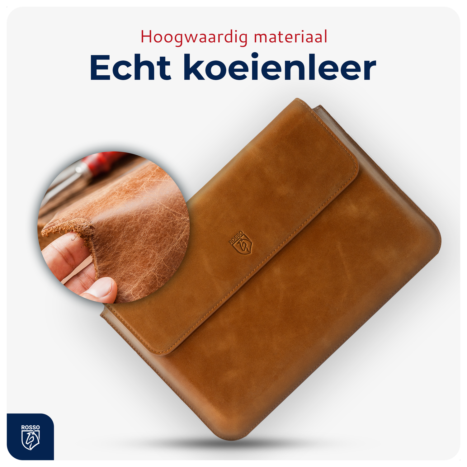 Rosso Deluxe MacBook / Laptop / iPad / Tablet Sleeve tot 14 Inch Echt Leer Bruin afbeelding 4
