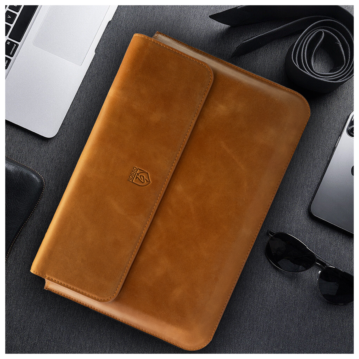 Rosso Deluxe MacBook / Laptop / iPad / Tablet Sleeve tot 14 Inch Echt Leer Bruin afbeelding 5