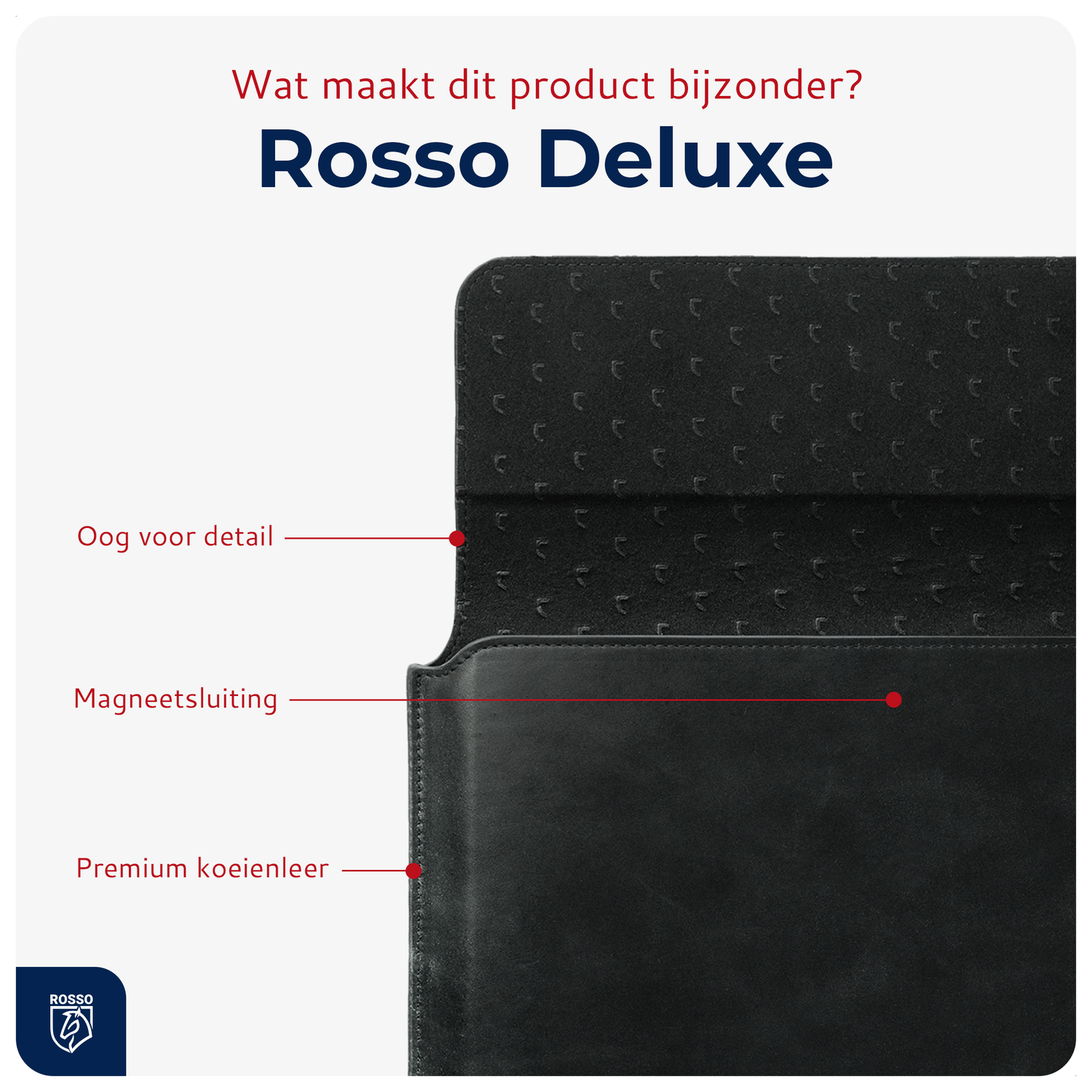 Rosso Deluxe MacBook / Laptop / iPad / Tablet Sleeve tot 11 Inch Echt Leer Zwart afbeelding 2