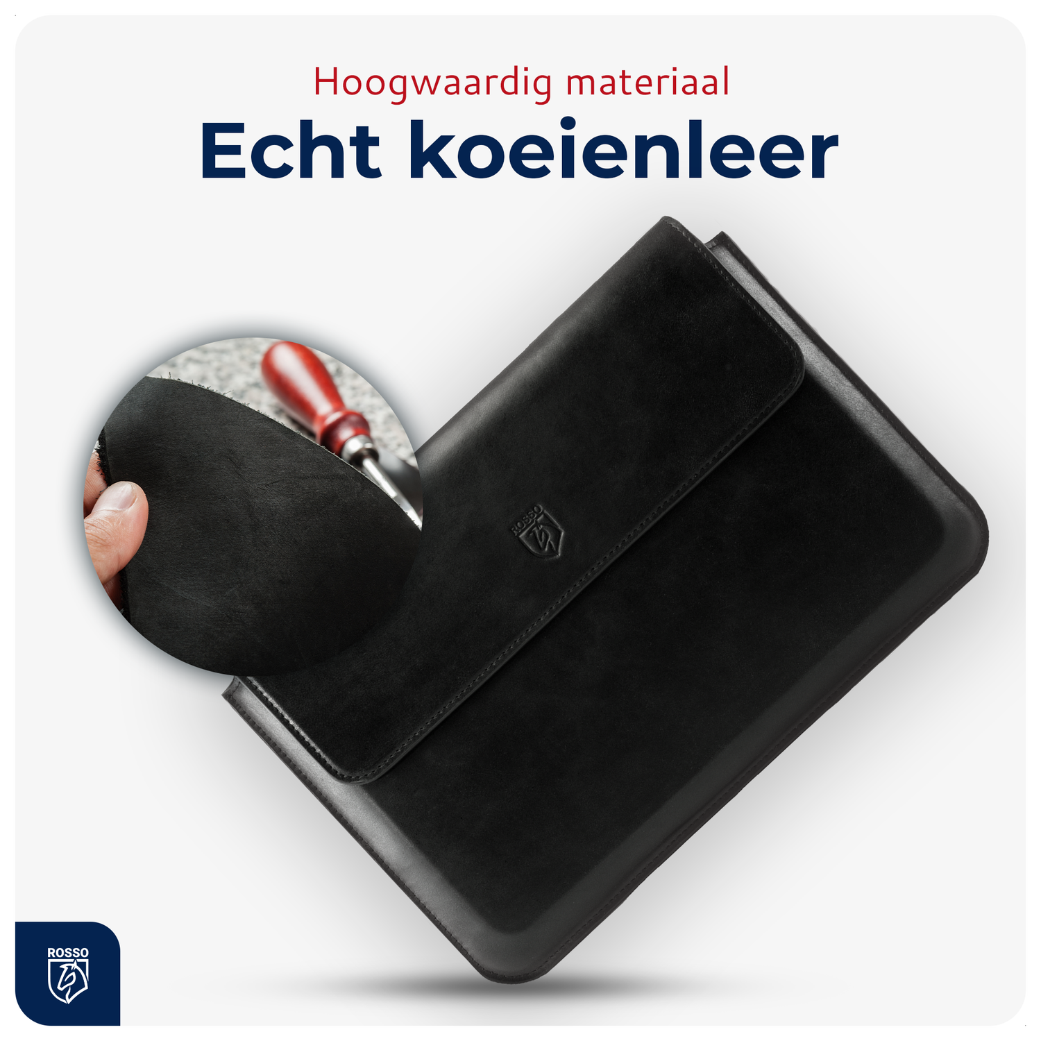 Rosso Deluxe MacBook / Laptop / iPad / Tablet Sleeve tot 11 Inch Echt Leer Zwart afbeelding 4