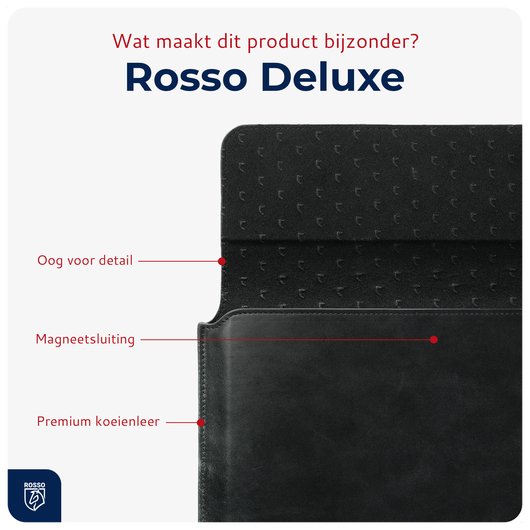 Rosso Deluxe MacBook / Laptop / iPad / Tablet Sleeve tot 11 Inch Echt Leer Zwart afbeelding 2