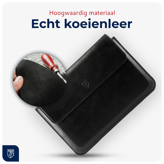 Rosso Deluxe MacBook / Laptop / iPad / Tablet Sleeve tot 11 Inch Echt Leer Zwart afbeelding 4
