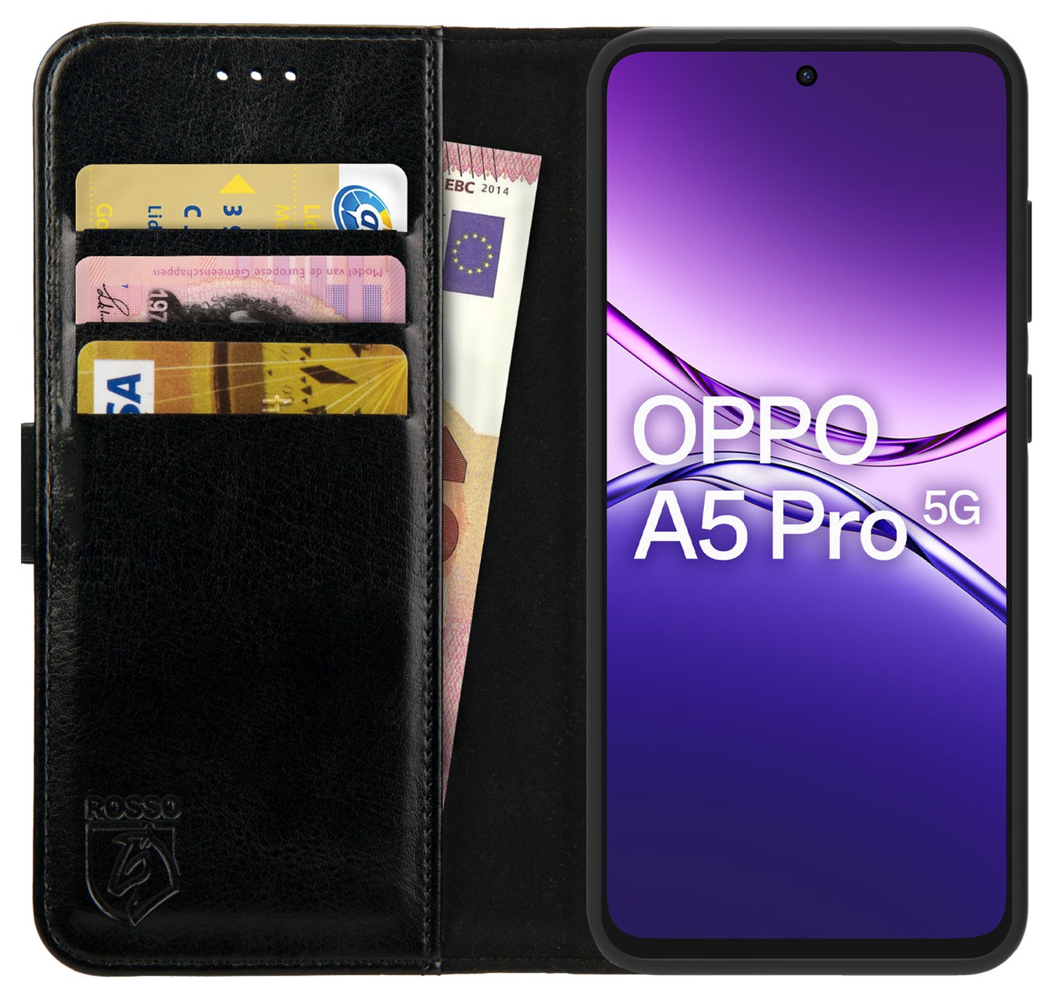 Rosso Element Oppo A5 Pro Hoesje Book Case Wallet Zwart afbeelding 1