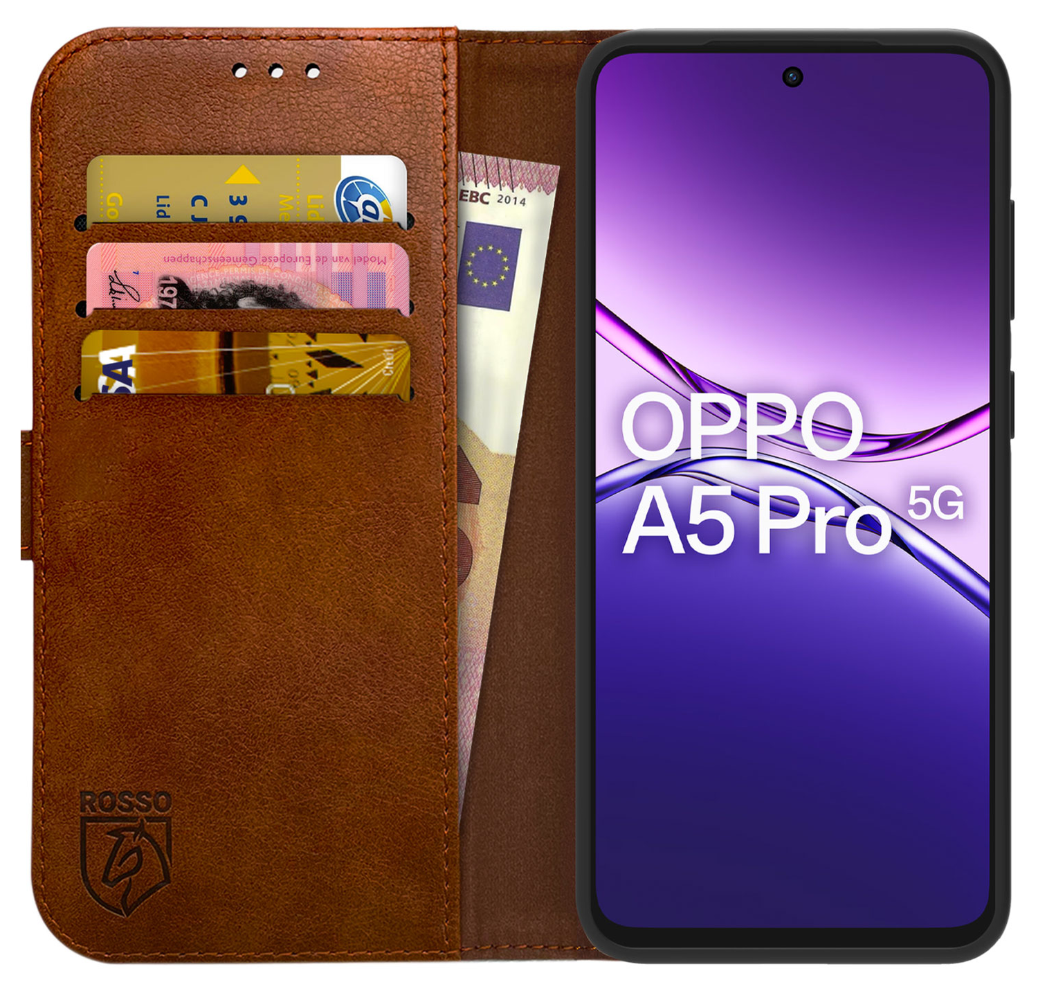 Rosso Element Oppo A5 Pro Hoesje Book Case Wallet Bruin afbeelding 1