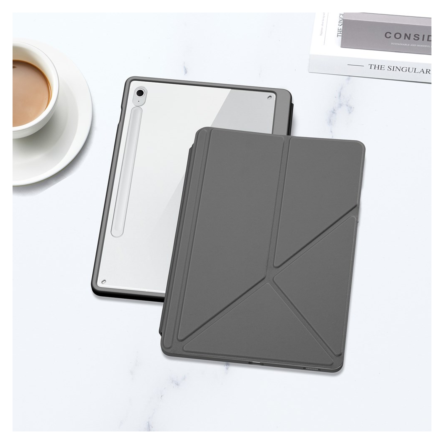 Dux Ducis Magi Samsung Galaxy Tab S10 FE Plus Hoes V-Fold Book Case Grijs afbeelding 11