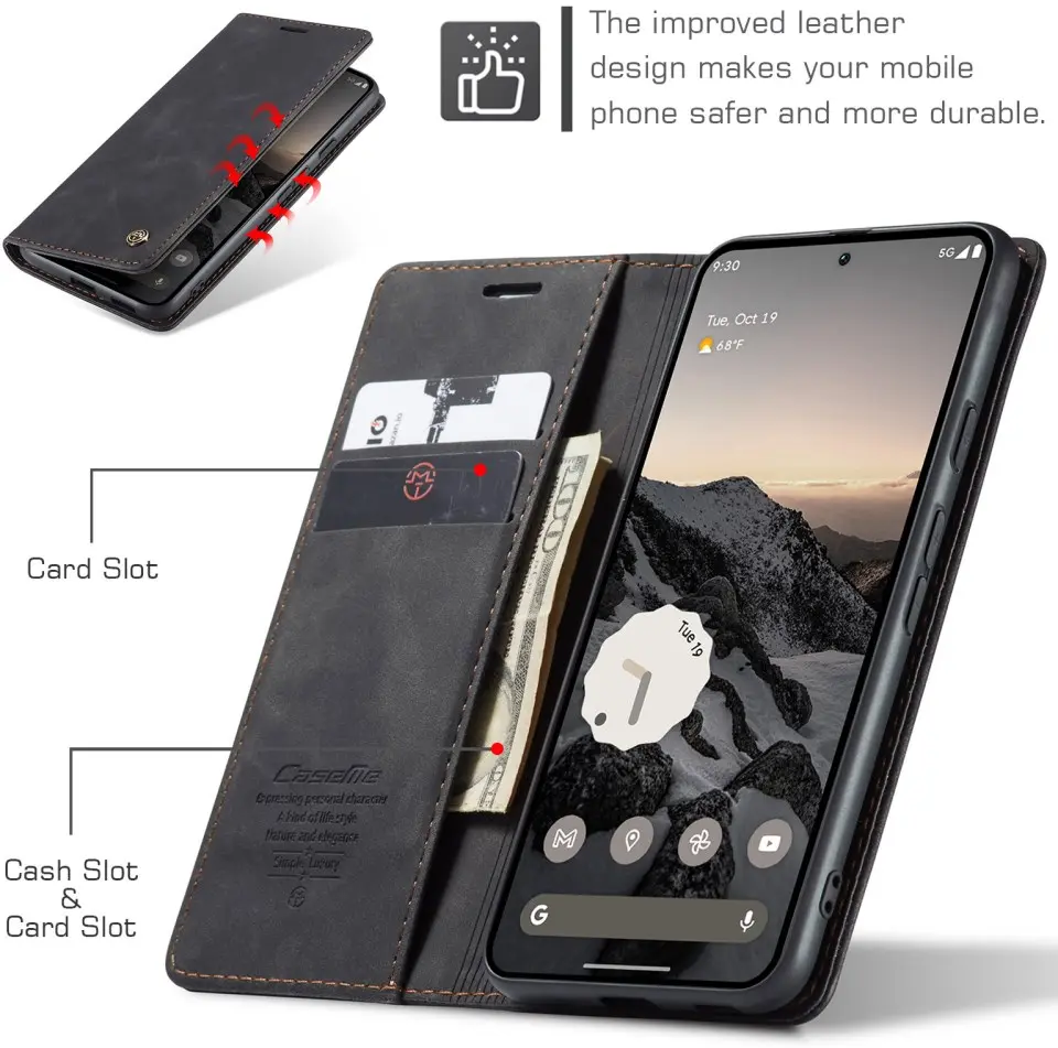 CaseMe 013 Google Pixel 9a Hoesje Book Case met Standaard Zwart afbeelding 3