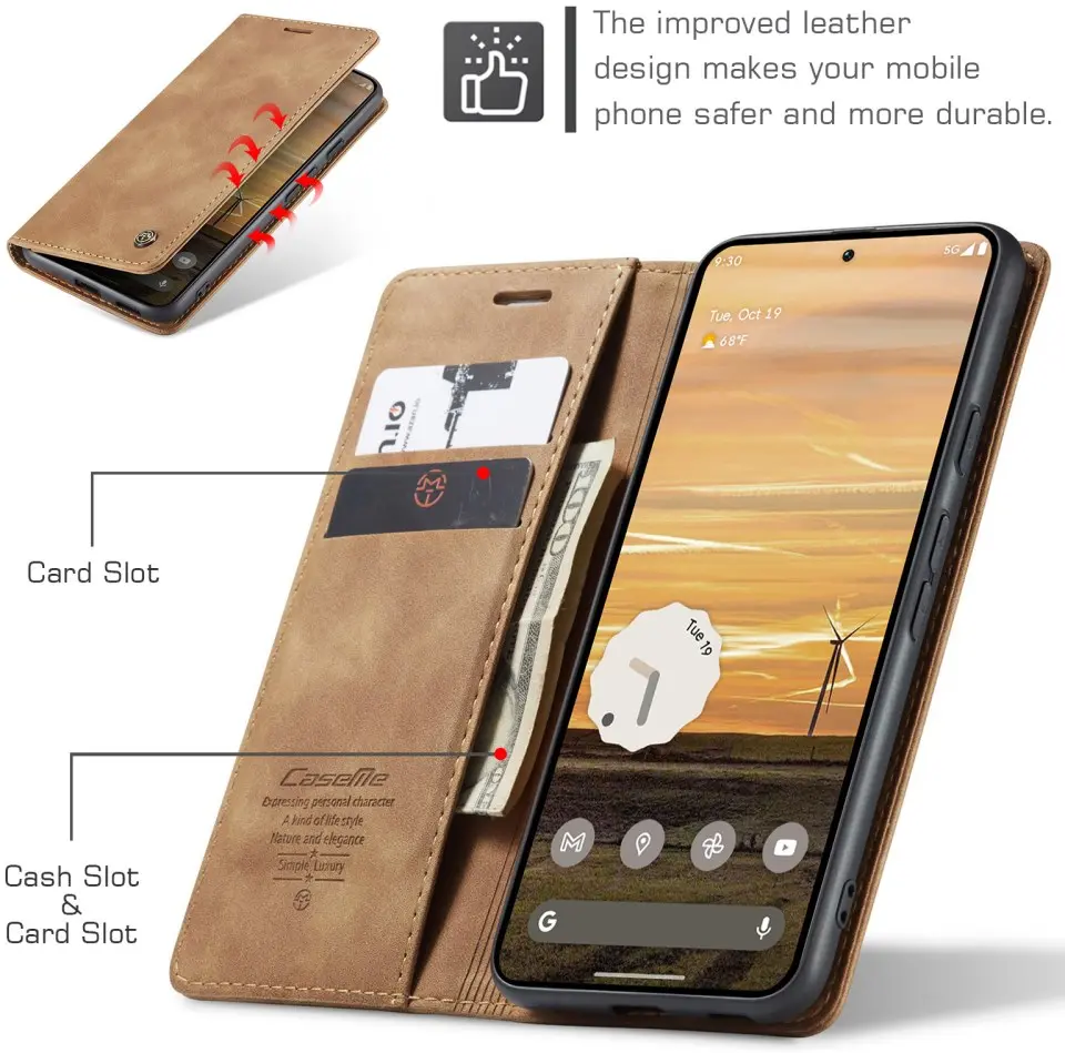 CaseMe 013 Google Pixel 9a Hoesje Book Case met Standaard Bruin afbeelding 3