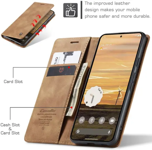 CaseMe 013 Google Pixel 9a Hoesje Book Case met Standaard Bruin afbeelding 3