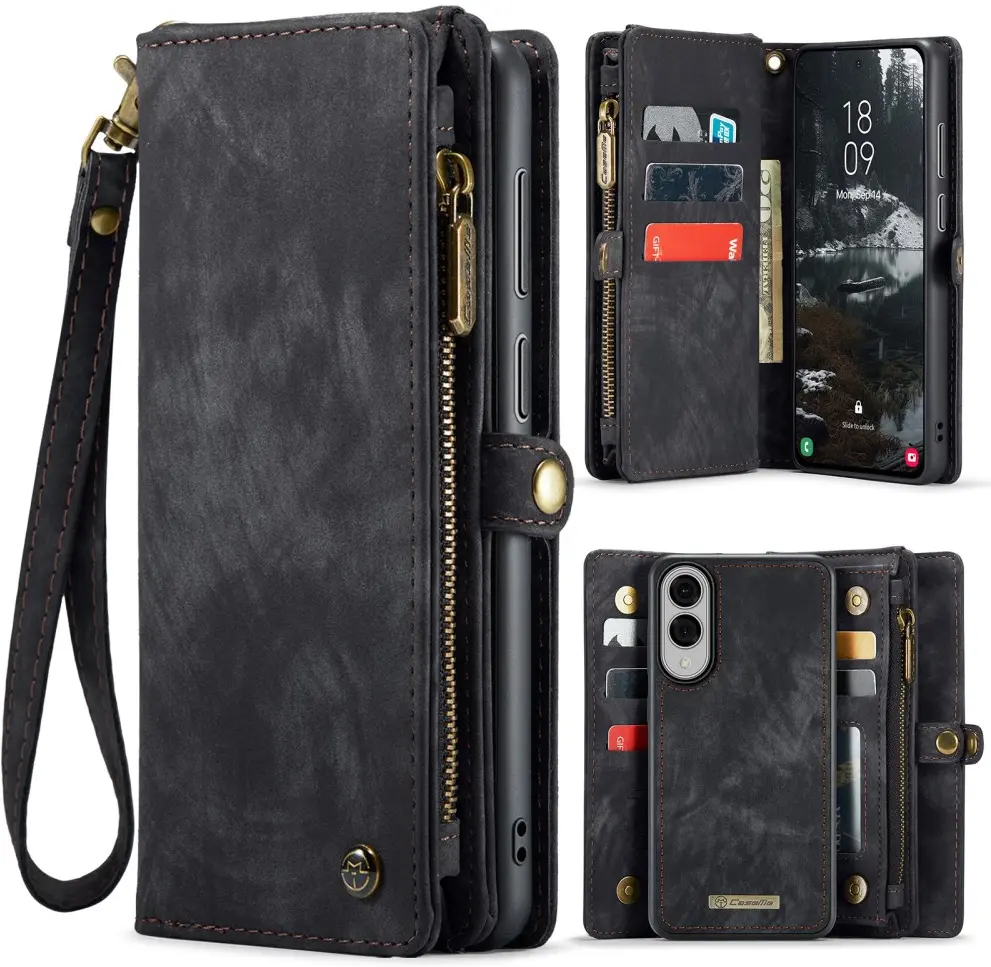 CaseMe 008 Samsung Galaxy S25 Edge Hoesje 2-in-1 Book Case en Back Cover Zwart afbeelding 2