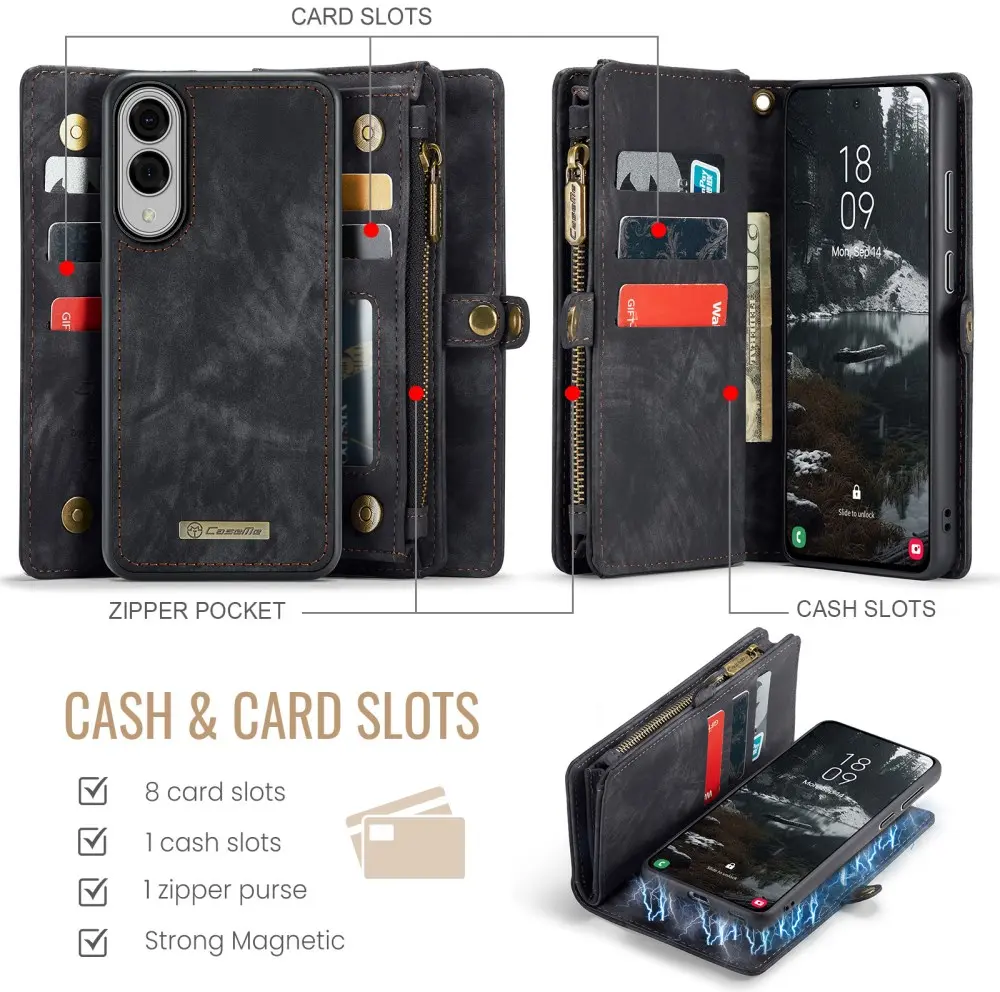 CaseMe 008 Samsung Galaxy S25 Edge Hoesje 2-in-1 Book Case en Back Cover Zwart afbeelding 3