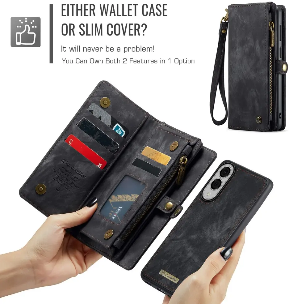 CaseMe 008 Samsung Galaxy S25 Edge Hoesje 2-in-1 Book Case en Back Cover Zwart afbeelding 4