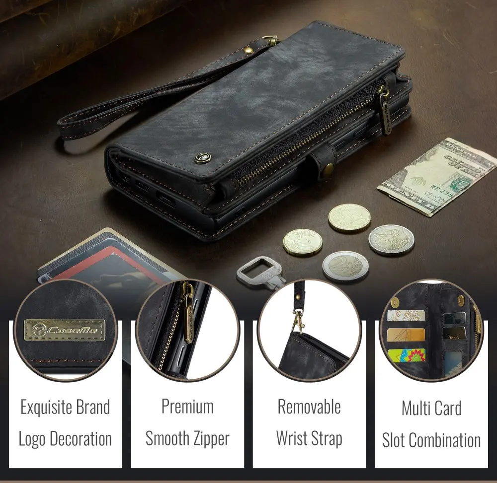 CaseMe 008 Samsung Galaxy S25 Edge Hoesje 2-in-1 Book Case en Back Cover Zwart afbeelding 9