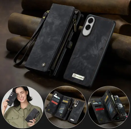 CaseMe 008 Samsung Galaxy S25 Edge Hoesje 2-in-1 Book Case en Back Cover Zwart afbeelding 7