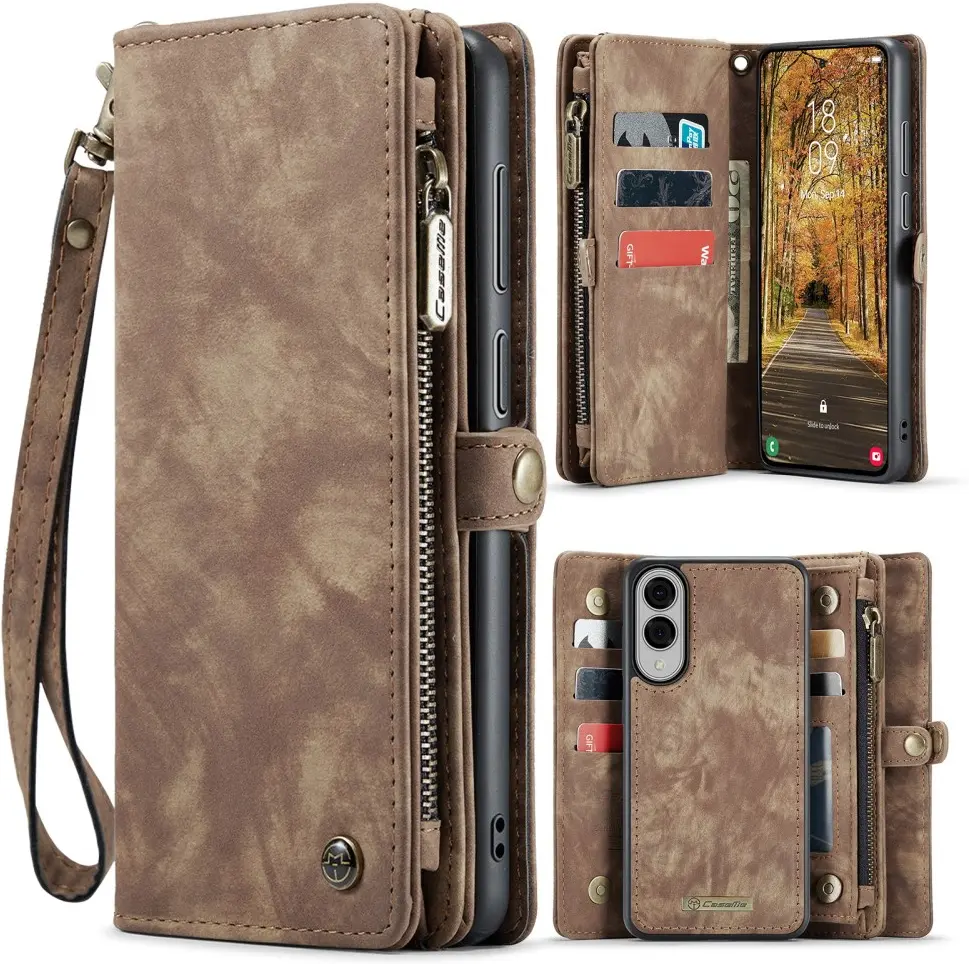 CaseMe 008 Samsung Galaxy S25 Edge Hoesje 2-in-1 Book Case en Back Cover Bruin afbeelding 2