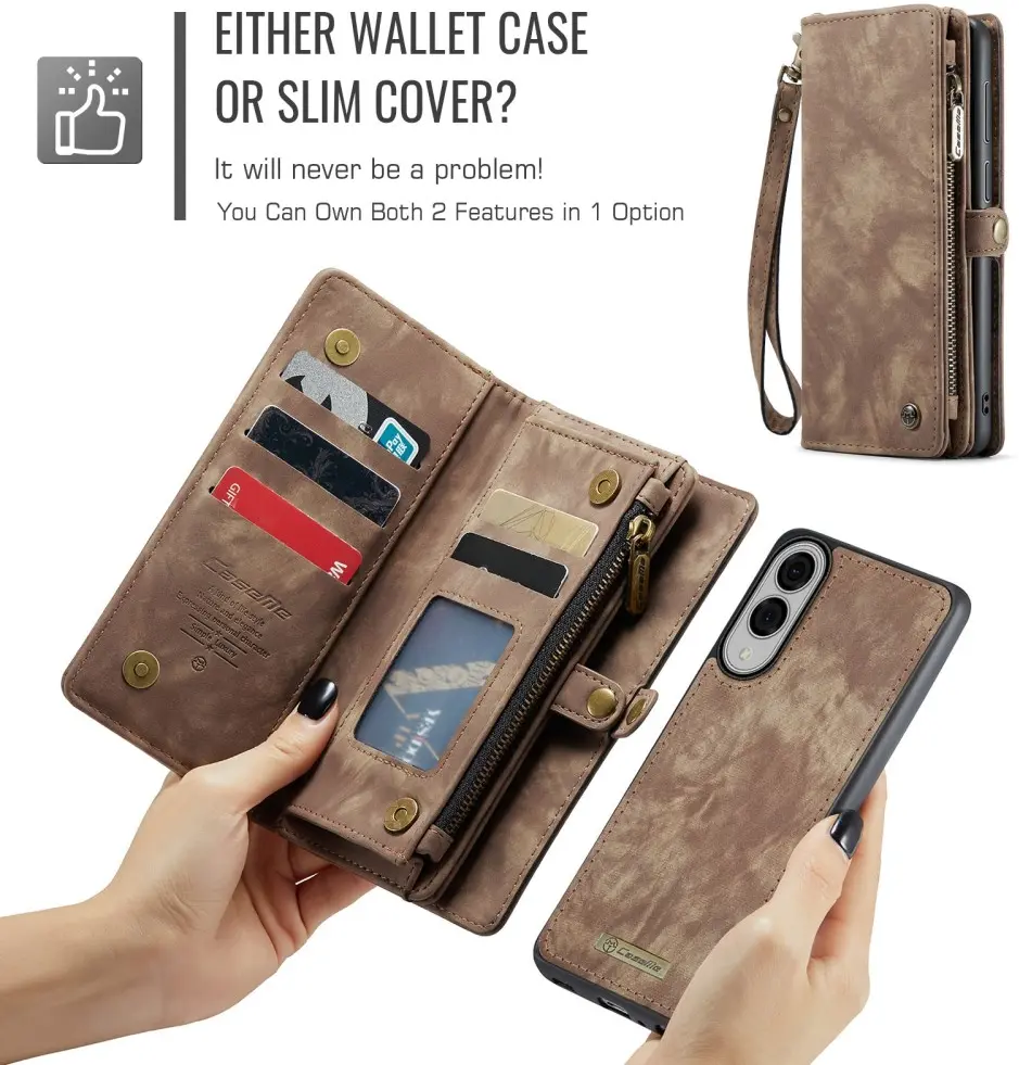 CaseMe 008 Samsung Galaxy S25 Edge Hoesje 2-in-1 Book Case en Back Cover Bruin afbeelding 4