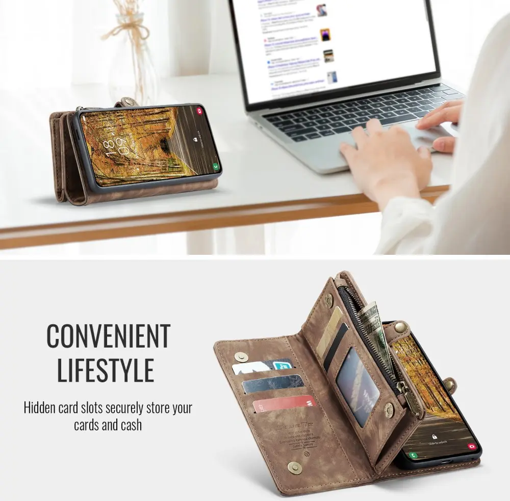 CaseMe 008 Samsung Galaxy S25 Edge Hoesje 2-in-1 Book Case en Back Cover Bruin afbeelding 5