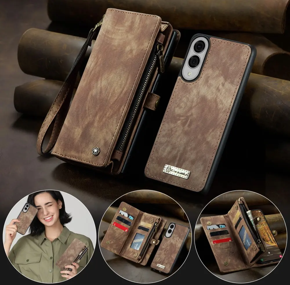 CaseMe 008 Samsung Galaxy S25 Edge Hoesje 2-in-1 Book Case en Back Cover Bruin afbeelding 6