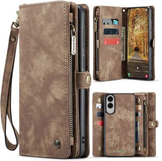 CaseMe 008 Samsung Galaxy S25 Edge Hoesje 2-in-1 Book Case en Back Cover Bruin afbeelding 2
