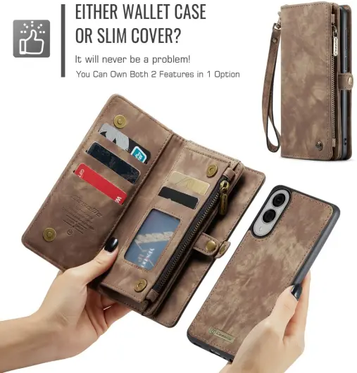 CaseMe 008 Samsung Galaxy S25 Edge Hoesje 2-in-1 Book Case en Back Cover Bruin afbeelding 4
