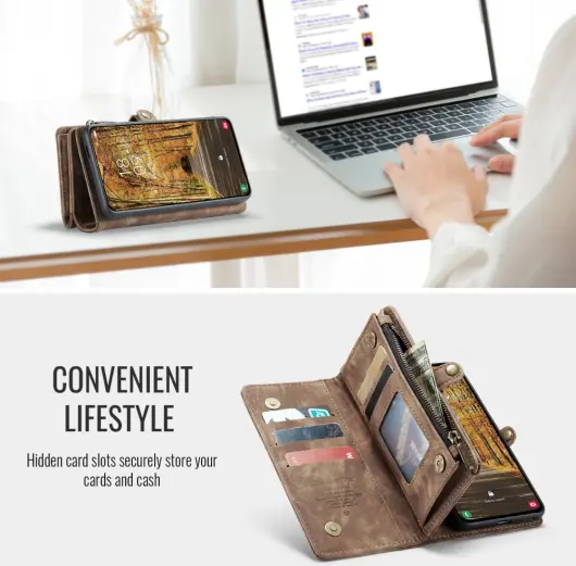 CaseMe 008 Samsung Galaxy S25 Edge Hoesje 2-in-1 Book Case en Back Cover Bruin afbeelding 5