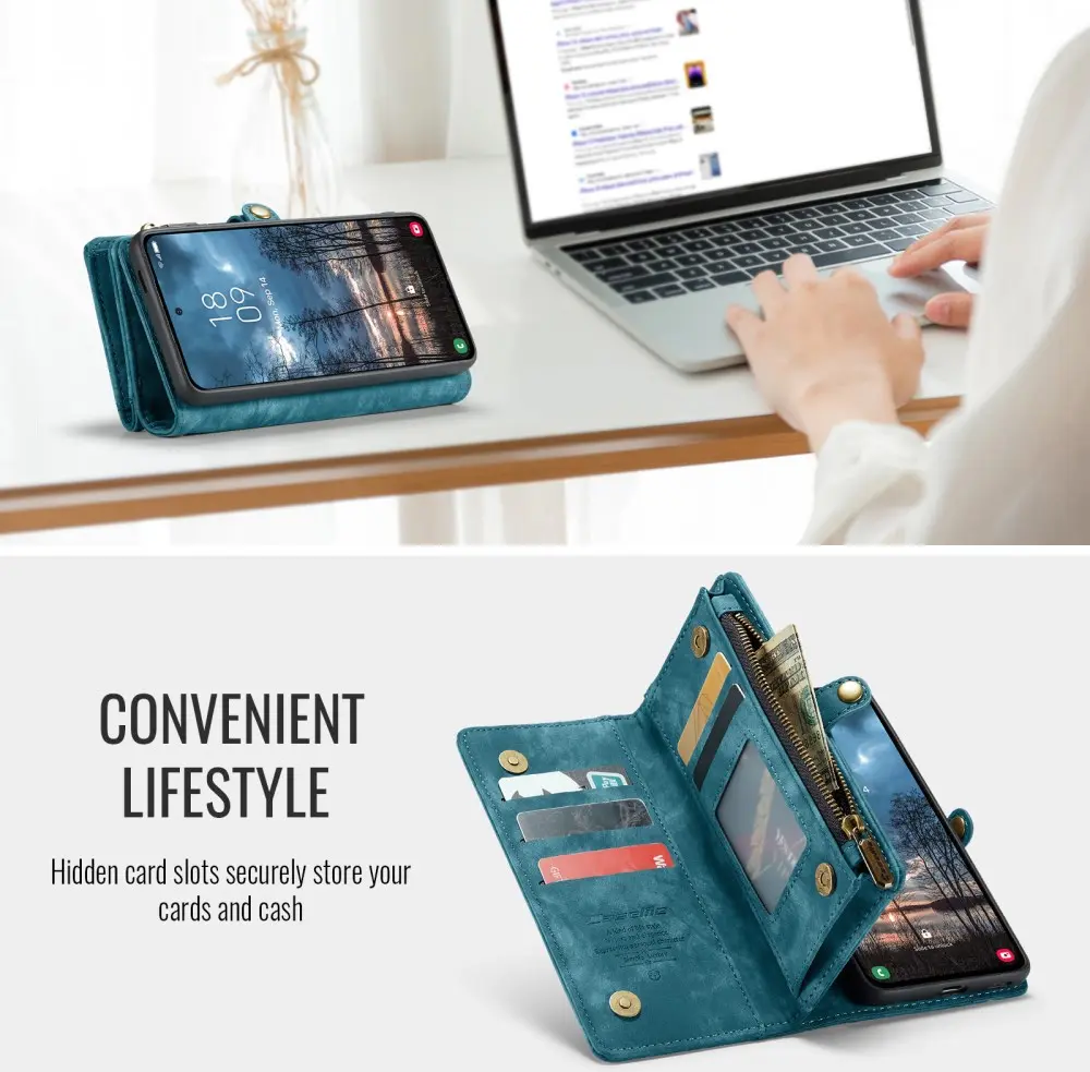 CaseMe 008 Samsung Galaxy S25 Edge Hoesje 2-in-1 Book Case en Back Cover Blauw afbeelding 5