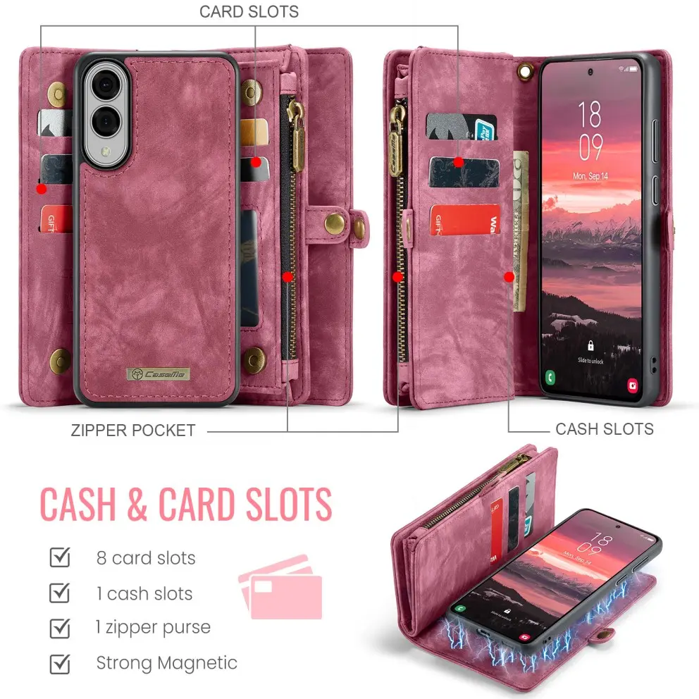 CaseMe 008 Samsung Galaxy S25 Edge Hoesje 2-in-1 Book Case en Back Cover Rood afbeelding 3