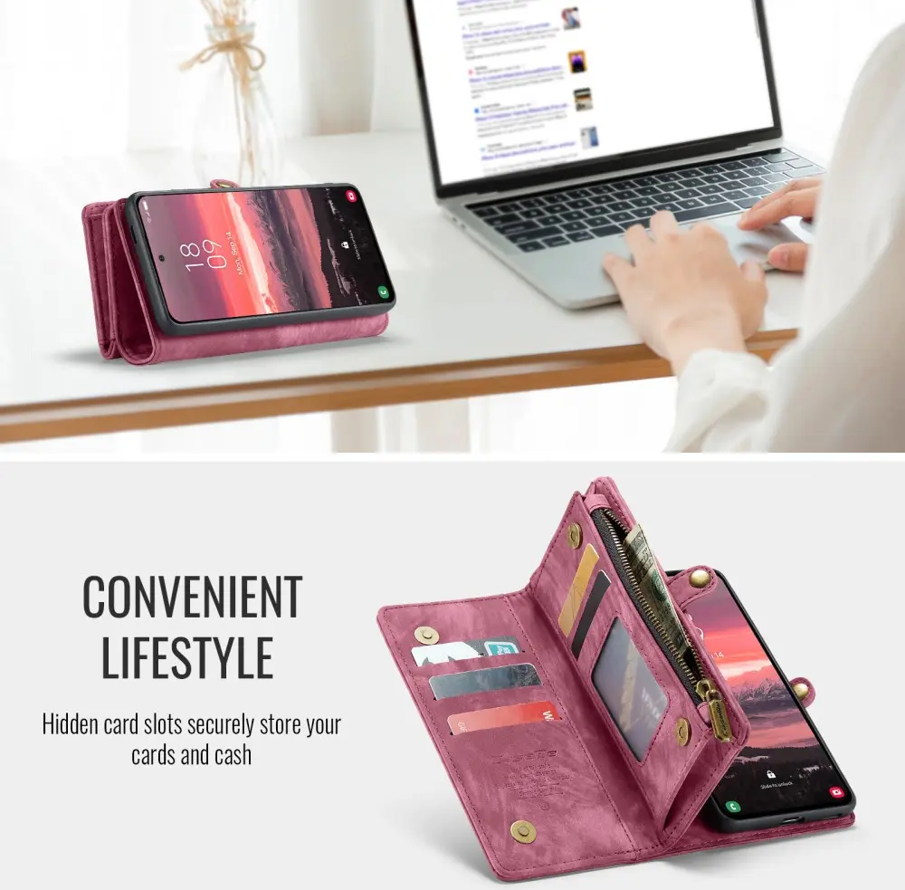 CaseMe 008 Samsung Galaxy S25 Edge Hoesje 2-in-1 Book Case en Back Cover Rood afbeelding 5