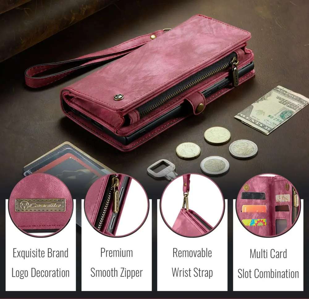CaseMe 008 Samsung Galaxy S25 Edge Hoesje 2-in-1 Book Case en Back Cover Rood afbeelding 9