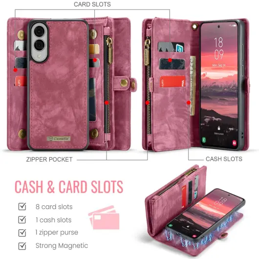 CaseMe 008 Samsung Galaxy S25 Edge Hoesje 2-in-1 Book Case en Back Cover Rood afbeelding 3