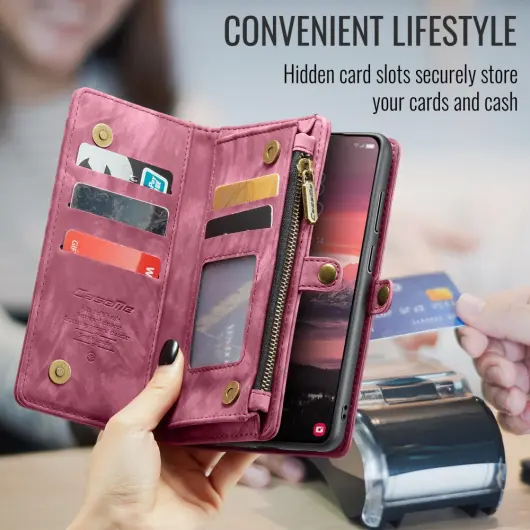 CaseMe 008 Samsung Galaxy S25 Edge Hoesje 2-in-1 Book Case en Back Cover Rood afbeelding 8