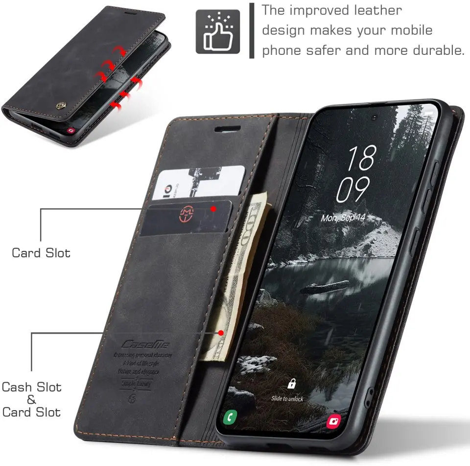 CaseMe 013 Samsung Galaxy S25 Edge Hoesje Book Case met Standaard Zwart afbeelding 5