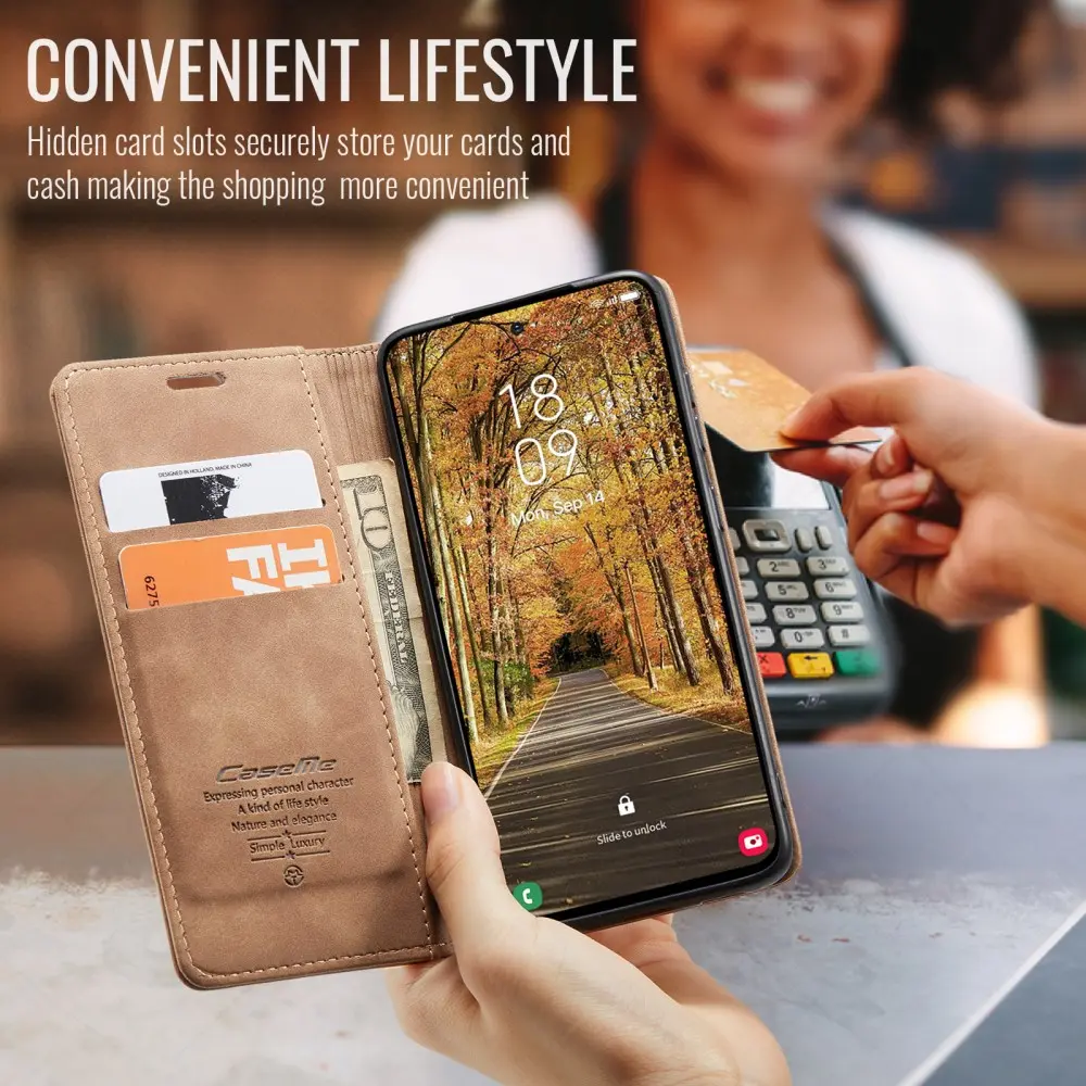 CaseMe 013 Samsung Galaxy S25 Edge Hoesje Book Case met Standaard Bruin afbeelding 3